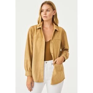 Laundry Shelli Segal Suede Shacket XS Snap Up Camel Tan Layering Clean Fall Chic